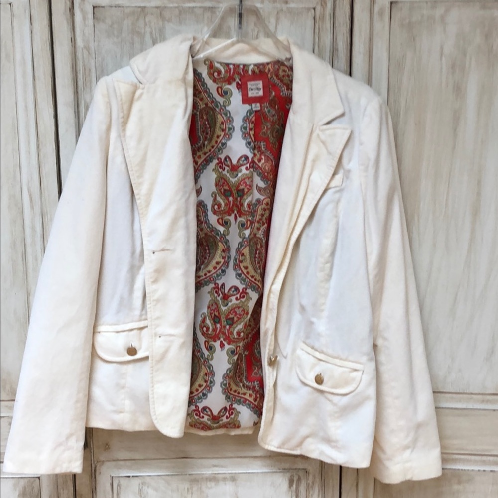 White blazer with golden accents
